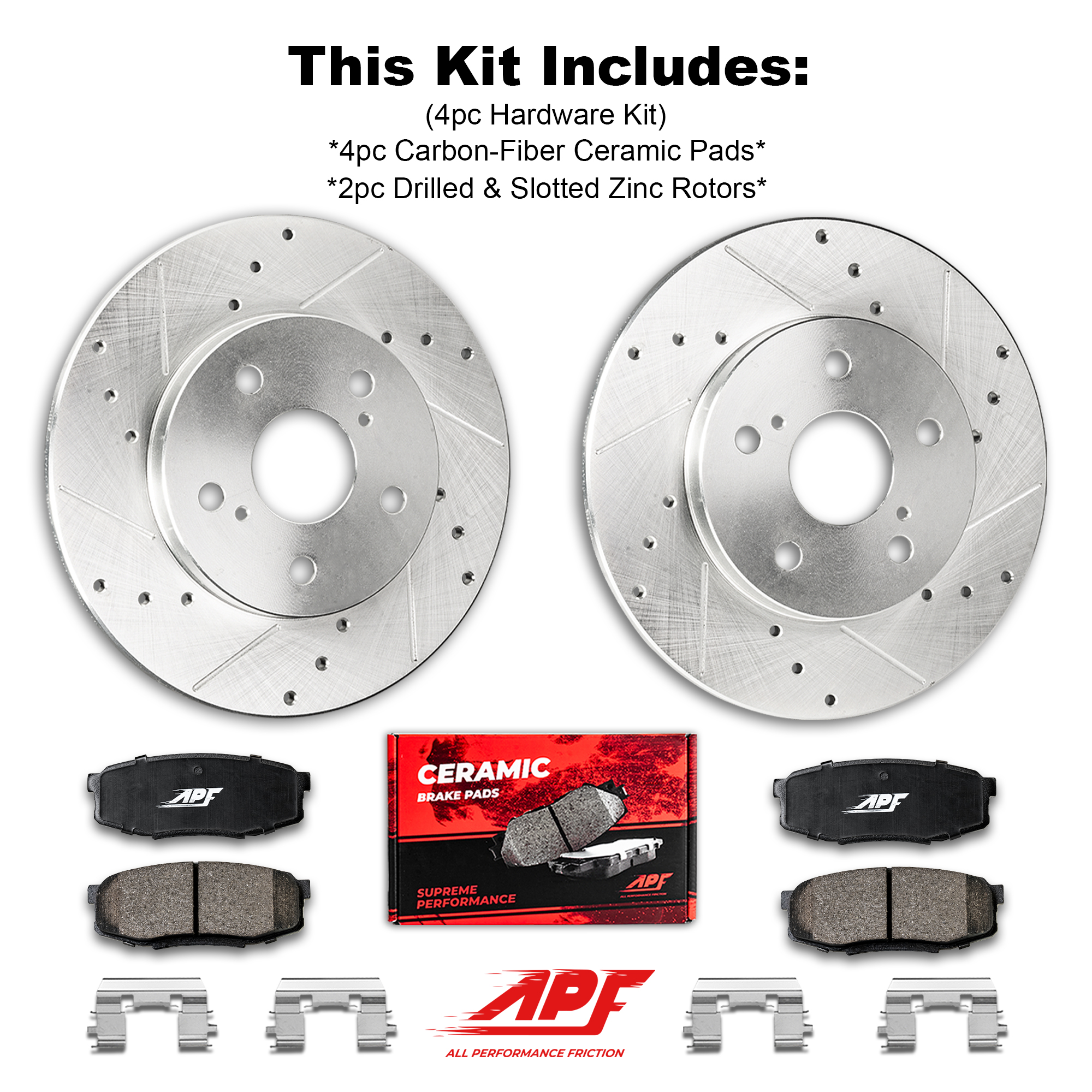 APF Rear Brake Kit compatible with Jeep Grand Cherokee Vented 2011-2019 |  Zinc Drilled Slotted Rotors with Ceramic Carbon Fiber Brake Pads